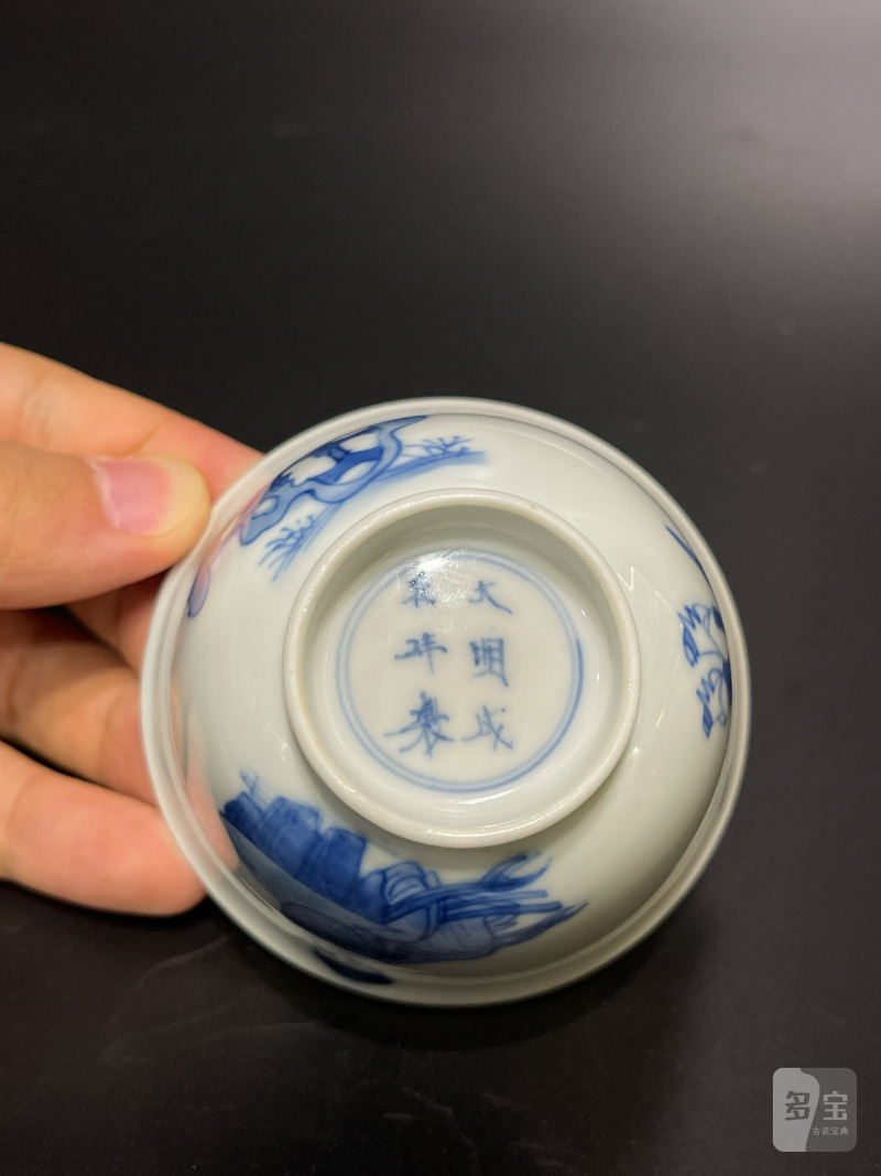 清康熙 青花三娘教子图杯 - 图7